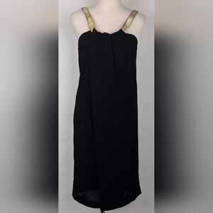 GUCCI Women's Black Silk Dress with Gold Beaded Straps, NWT